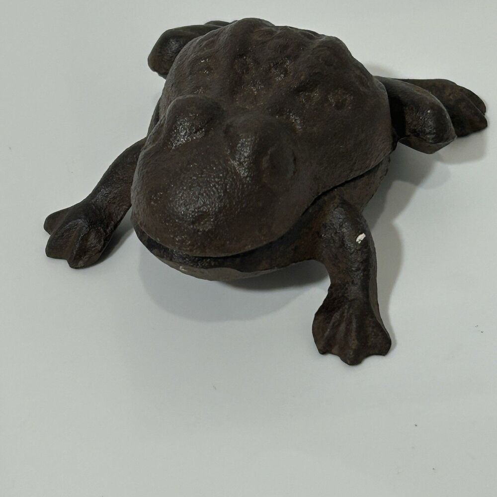 Vintage Cast Iron Rustic Frog Match / Key / Trinket Box